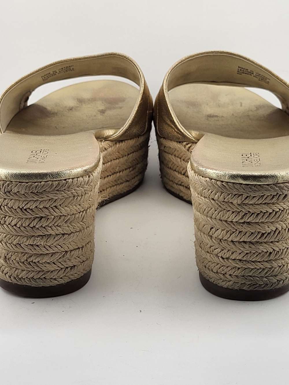 Michael Kors Metallic Gold Espadrille Platform Slide Sandals Leather Upper 9M - Picture 8 of 10